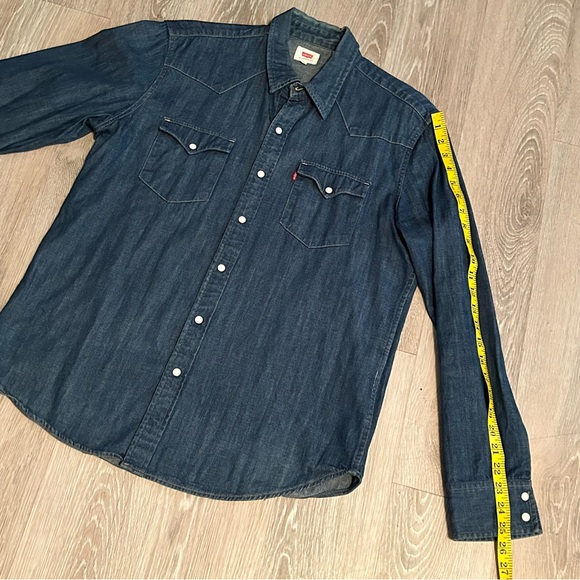Levi’s Indigo Denim Pearl Snap Long Sleeve Button Up Shirt 100% Cotton L - Picture 11 of 16